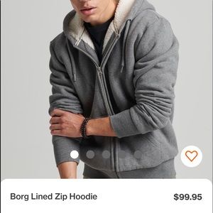 NWT Borg Lined Zipped Grey Hoodie Superdry